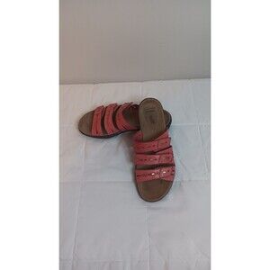 Clarks Collection Coral Pink Leather Slide Sandals Sz 9